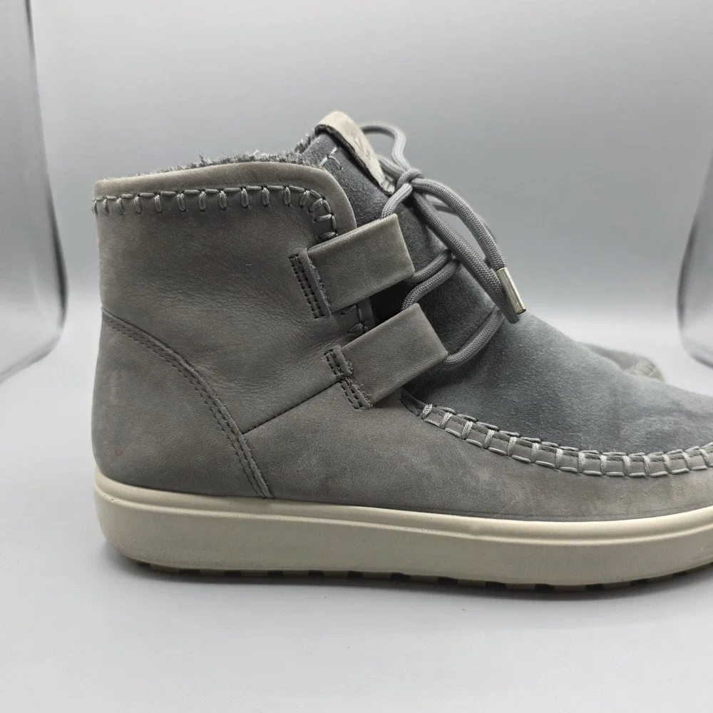 Ecco Boots Womens 8 Gray Blue Ankle Booties Lined Chukka Moccasin‎ Toe Warm